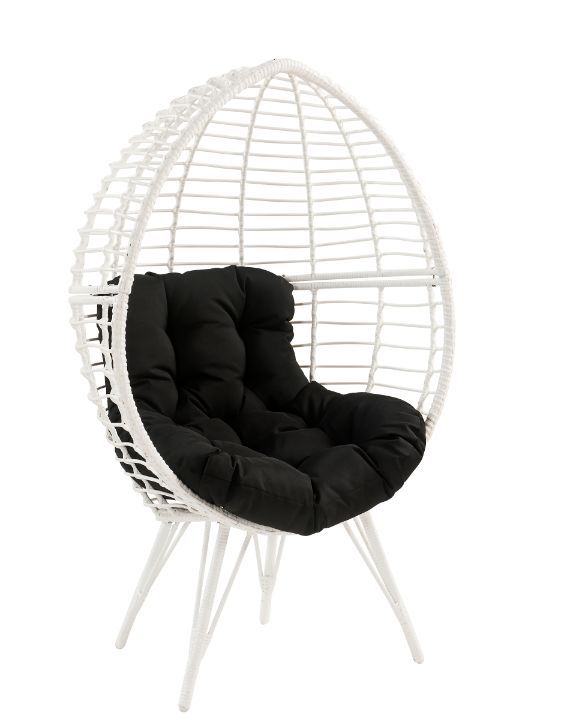 Galzed - Patio Lounge Chair - Black Fabric & White Wicker - R&R Furniture Gallery (Fountain Valley, CA)