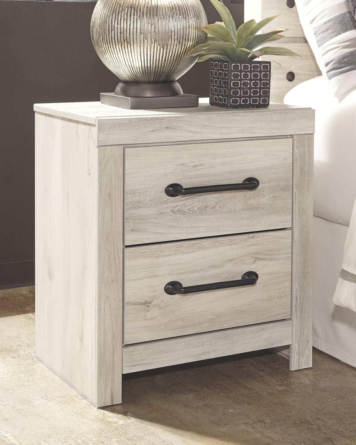 Cambeck - Two Drawer Night Stand - Whitewash - R&R Furniture Gallery (Fountain Valley, CA)