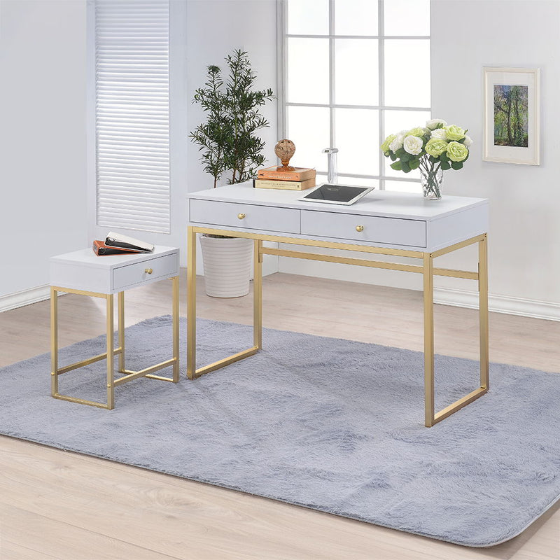 Coleen - Accent Table - White & Brass - R&R Furniture Gallery (Fountain Valley, CA)