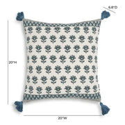 Blossom - 20" Printed Cotton Tassel Accent Cushion - Blue - R&R Furniture Gallery (Fountain Valley, CA)