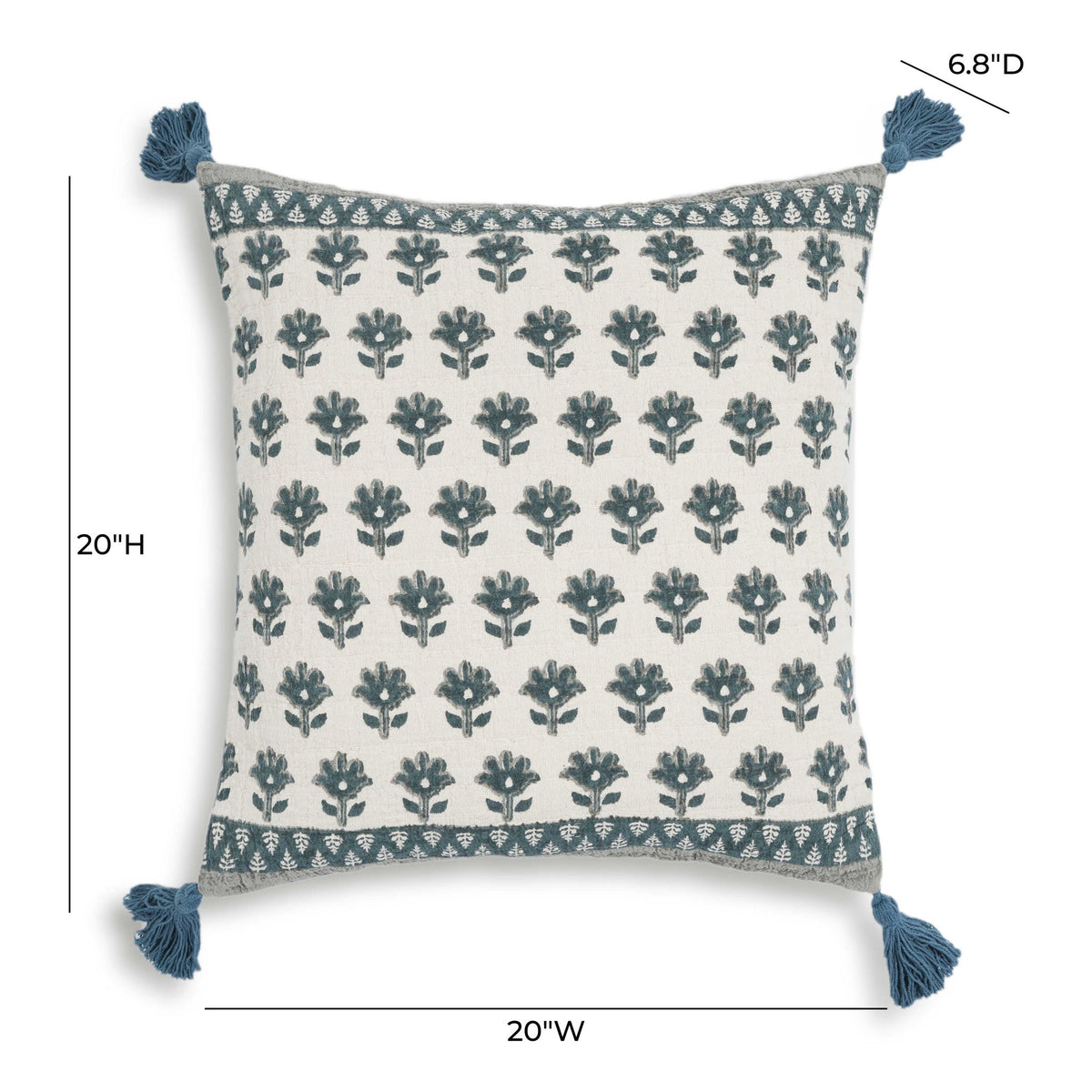 Blossom - 20" Printed Cotton Tassel Accent Cushion - Blue - R&R Furniture Gallery (Fountain Valley, CA)