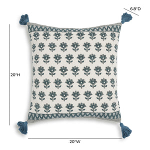 Blossom - 20" Printed Cotton Tassel Accent Cushion - Blue - R&R Furniture Gallery (Fountain Valley, CA)