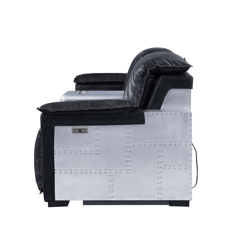 Misezon - Power Motion Recliner - Black Top Grain Leather & Aluminum - R&R Furniture Gallery (Fountain Valley, CA)