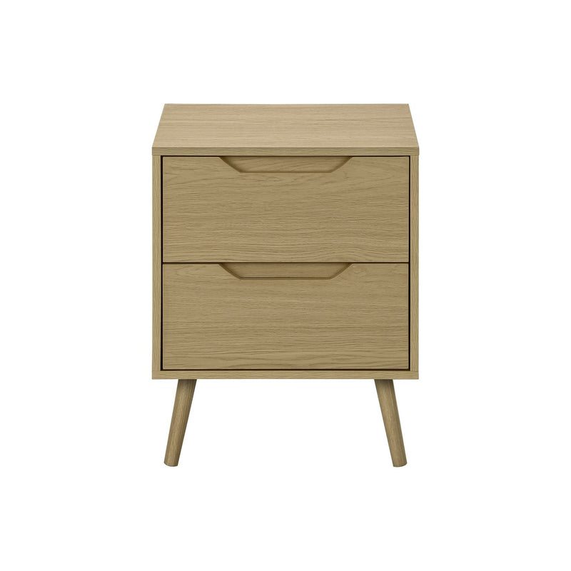 8th Street accent table with storage drawers in natural wood finish, showcasing a compact design with sleek drawers and smooth surface.
