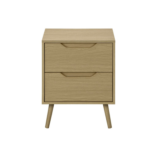 8th Street accent table with storage drawers in natural wood finish, showcasing a compact design with sleek drawers and smooth surface.