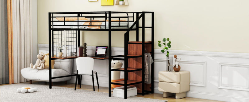 Loft Bed With Desk And Grid, Stylish Frame With Lateral Storage Ladder And Wardrobe - R&R Furniture Gallery (Fountain Valley, CA)