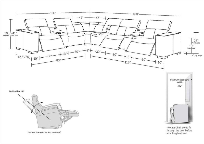 1208 - 8 Piece L Shaped Leather Sectional With 3 Power Recliners & Power Headrests