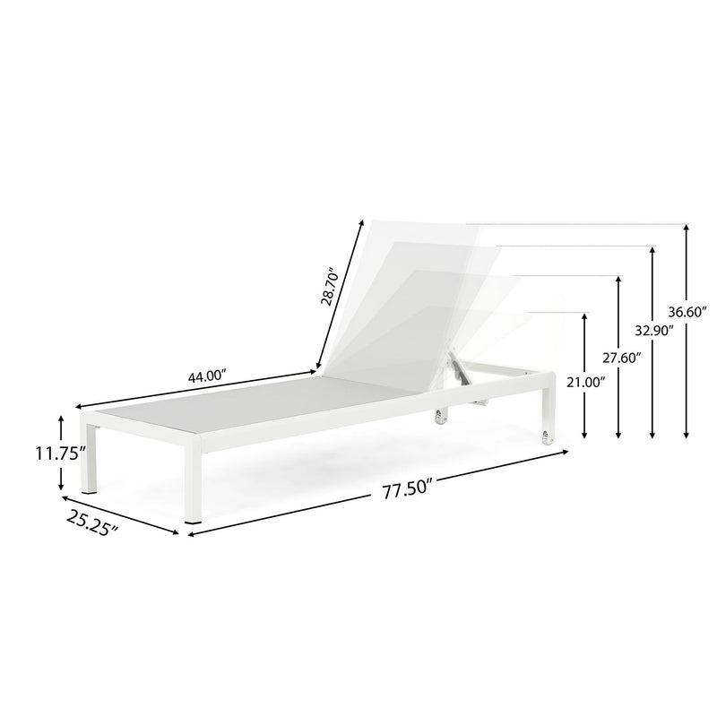 Noble House outdoor patio chaise lounge with five reclining positions, featuring cushioned seating and a sturdy frame for outdoor relaxation.