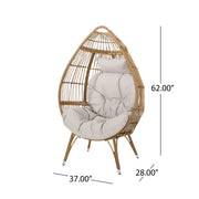 Noble House basket accent chair with teardrop shape and water-resistant cushion in natural finish, ideal for indoor or outdoor use.