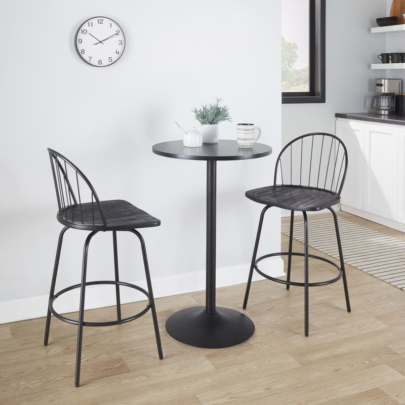 Lumi Source Riley Claire farmhouse counter stool set with swivel, fixed height, round footrest, in a comfortable, stylish design.