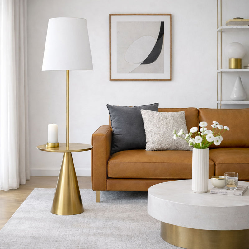 Celestial - Modern Floor Lamp With Accent Table With Large Shade - Gold / White - R&R Furniture Gallery (Fountain Valley, CA)