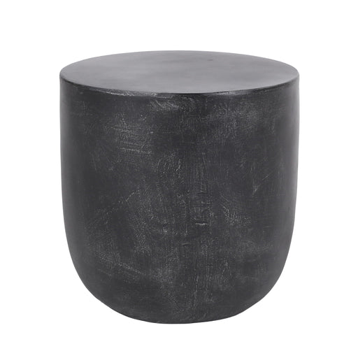 Noble House outdoor concrete end table with natural textured surface and matte black finish, suitable for patio or garden decor.
