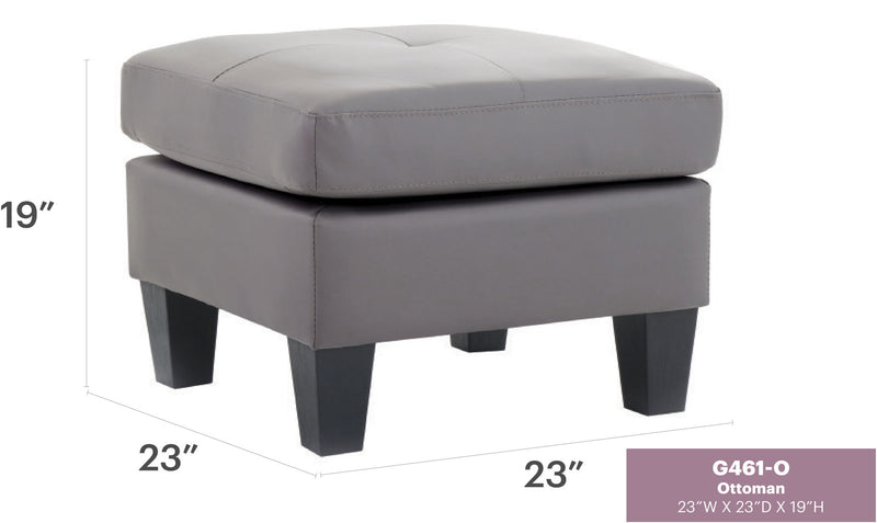 Glory Furniture upholstered casual ottoman with a soft fabric cover, ideal for stylish living spaces and versatile seating.