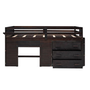 DreamHaus loft bed with integrated cabinet and shelf, featuring a sturdy wooden frame and space-saving design for a child's bedroom.