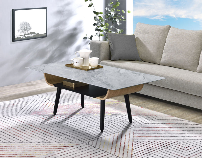 Landon - Coffee Table With Glass Marble Texture Top And Bent Wood Design - R&R Furniture Gallery (Fountain Valley, CA)