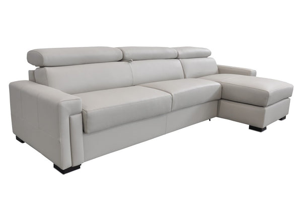 Sacha - Modern Light Grey Leather Reversible Sectional Sofa Bed with Storage