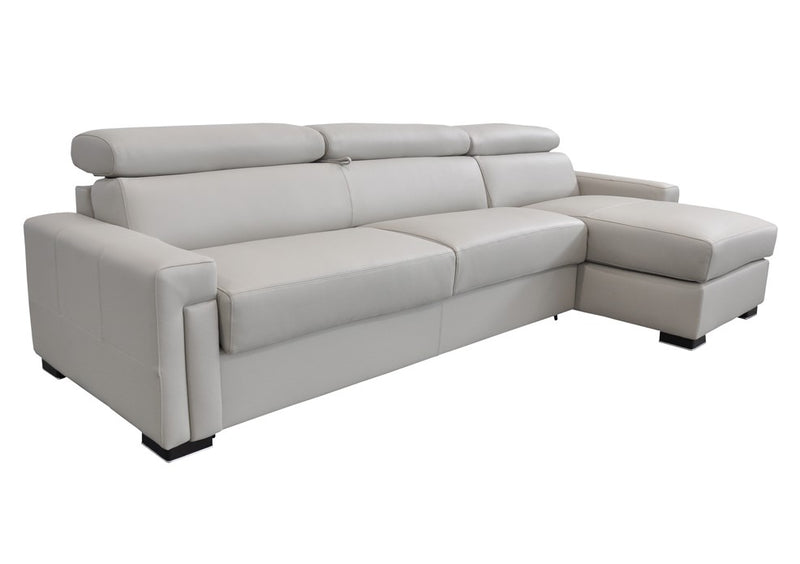 Sacha - Modern Light Grey Leather Reversible Sectional Sofa Bed with Storage