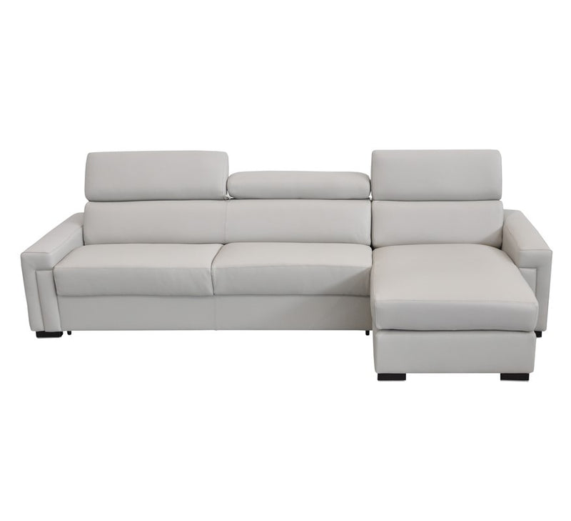 Sacha - Modern Light Grey Leather Reversible Sectional Sofa Bed with Storage — view 2