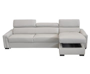 Sacha - Modern Light Grey Leather Reversible Sectional Sofa Bed with Storage — view 3