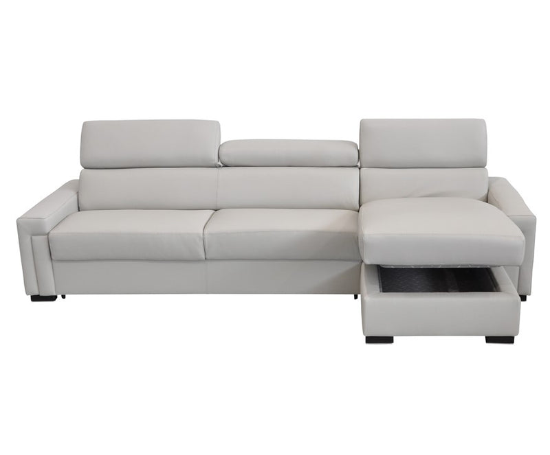 Sacha - Modern Light Grey Leather Reversible Sectional Sofa Bed with Storage — view 3