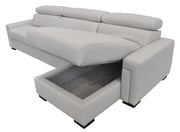 Sacha - Modern Light Grey Leather Reversible Sectional Sofa Bed with Storage — view 4