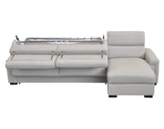 Sacha - Modern Light Grey Leather Reversible Sectional Sofa Bed with Storage — view 5