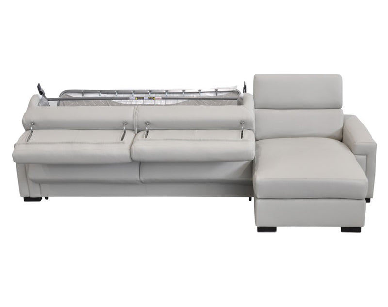 Sacha - Modern Light Grey Leather Reversible Sectional Sofa Bed with Storage — view 5