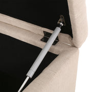 Contemporary Noble House Isabella storage ottoman with beige fabric upholstery and built-in storage compartment.