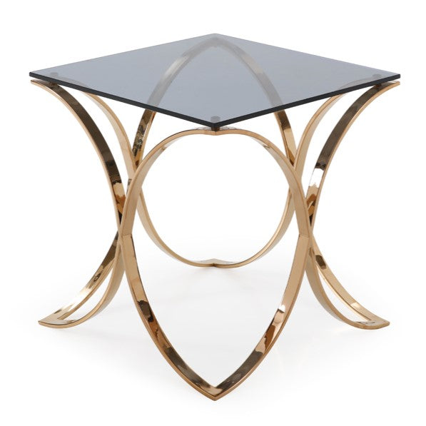 Reklaw Modern Smoked Glass & Rosegold End Table — view 2