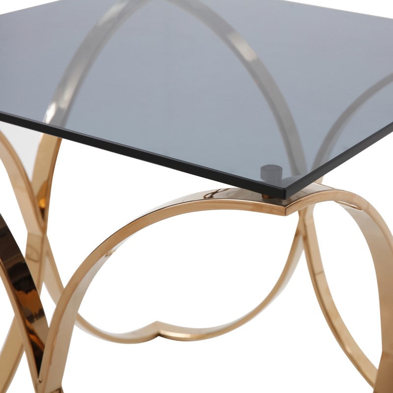 Reklaw Modern Smoked Glass & Rosegold End Table — view 4