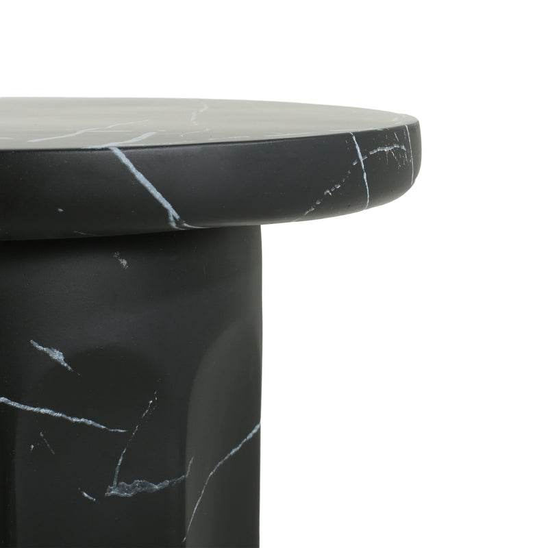 Outdoor Lightweight Concrete BMarble Effect Side Table, Living Room End Table - Black / Marble - R&R Furniture Gallery (Fountain Valley, CA)