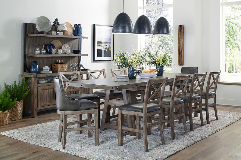 Lodge Dining - Upholstered “X” Back Counter Chair (Set of 2) - Siltstone - R&R Furniture Gallery (Fountain Valley, CA)