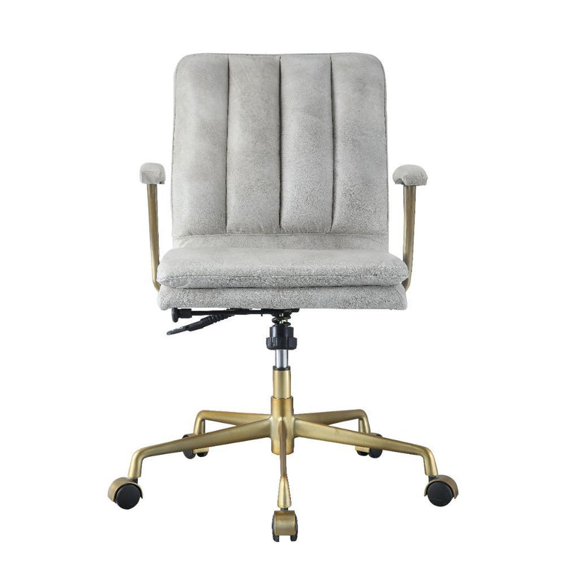 Damir - Office Chair - Vintage White Top Grain Leather & Chrome - R&R Furniture Gallery (Fountain Valley, CA)
