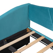 DreamHaus upholstered daybed sofa bed with trundle and wood slat base, showcasing a stylish, functional trundle bed design.
