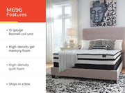 Sierra Sleep® by Ashley Chime 10-inch medium hybrid mattress with quilted top and supportive layers, shown on a bed frame.