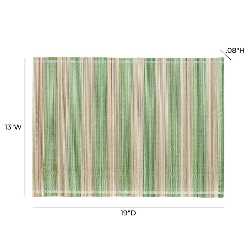Set of four TOV Furniture Jora bamboo placemats with natural woven texture for dining table decor.