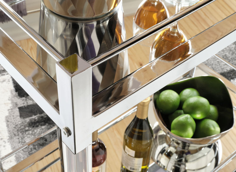 Chaseton - Bar Cart - Clear / Silver Finish - R&R Furniture Gallery (Fountain Valley, CA)