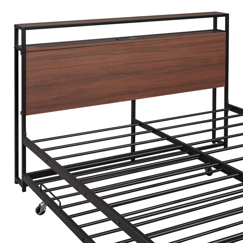 Platform Bed Frame With Trundle, USB Ports And Slat Support, No Box Spring Needed - R&R Furniture Gallery (Fountain Valley, CA)
