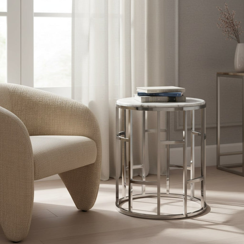 Silvan Modern Marble & Stainless Steel End Table — view 5
