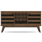 Simpli-Home Clarkson brown sideboard with storage, featuring multiple drawers and cabinet doors for elegant organization.