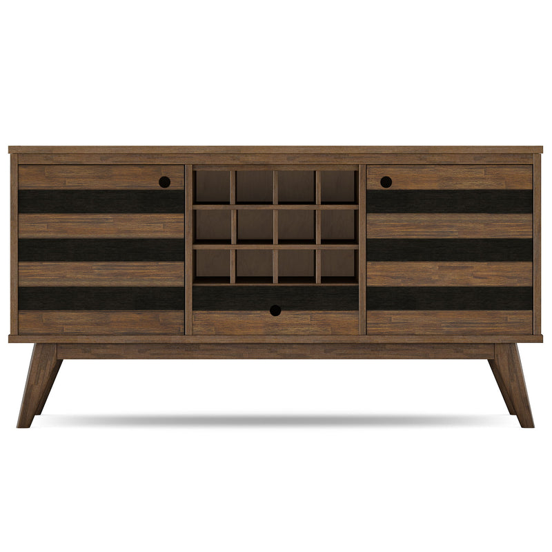 Simpli-Home Clarkson brown sideboard with storage, featuring multiple drawers and cabinet doors for elegant organization.