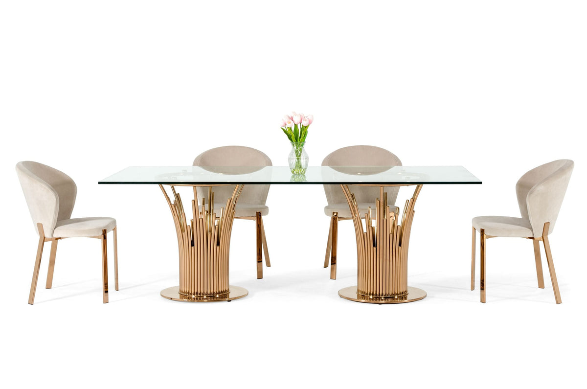 Paxton Modern Glass & Rosegold Dining Table — view 3