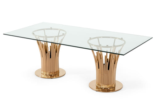 Paxton Modern Glass & Rosegold Dining Table