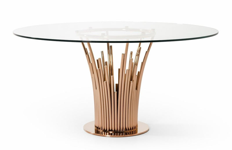 Paxton Modern Round Glass & Rosegold Dining Table — view 5