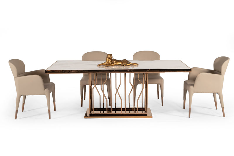 Marston Modern White Marble & Rosegold Dining Table — view 3
