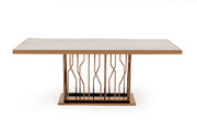 Marston Modern White Marble & Rosegold Dining Table — view 2