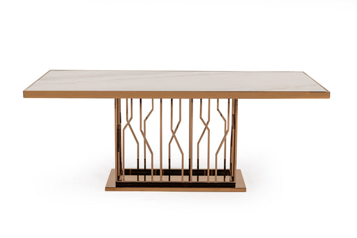 Marston Modern White Marble & Rosegold Dining Table — view 2