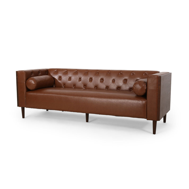 Noble House contemporary 3-seater sofa with tufted design, featuring plush cushions and sleek stationary style in a modern living room setting.
