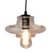 Lumi Source Torus Saucer Industrial Pendant in clear glass, modern pendant lighting with a sleek, rounded design.