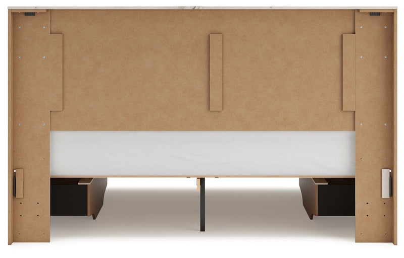 Signature Design by Ashley Lawroy panel bed with built-in storage drawers in a modern bedroom setting.
